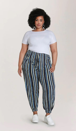 Calça jogger feminina Leota Poolside listrada smoking azul tamanho 3G