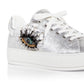 Tênis plataforma feminino Kurt Geiger London Laney Eye com detalhes prateados, tamanho 8 M