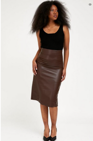Silk & Salt Vegan Leather Luxury Skirt Brown