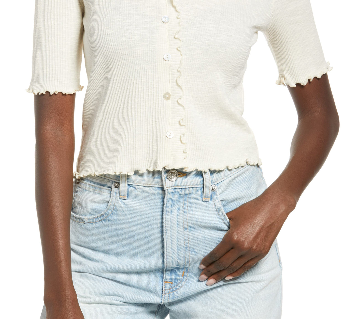 VERO MODA Top Hailey Canelado Feminino Branco Tamanho P