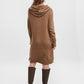 Vestido suéter feminino Lefile com capuz e manga comprida marrom VERO MODA