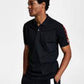 Camisa polo masculina Hugo Boss Dovember Classic Fit com estampa de logotipo xadrez, preta, tamanho médio