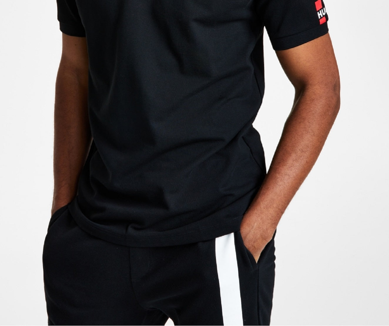Camisa polo masculina Hugo Boss Dovember Classic Fit com estampa de logotipo xadrez, preta, tamanho médio