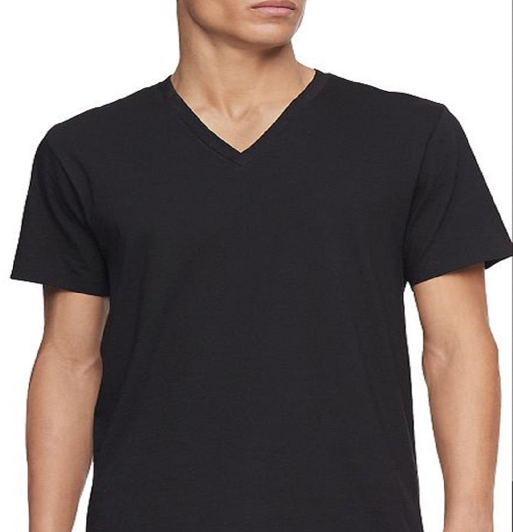 Camiseta Calvin Klein Feminina Gola V Algodão - Pacote com 3 - Preta - Tamanho Grande
