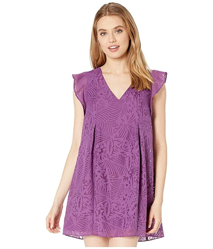 Vestido de coquetel feminino BCBGeneration com mangas esvoaçantes e decote em V duplo, roxo, tamanho X-S