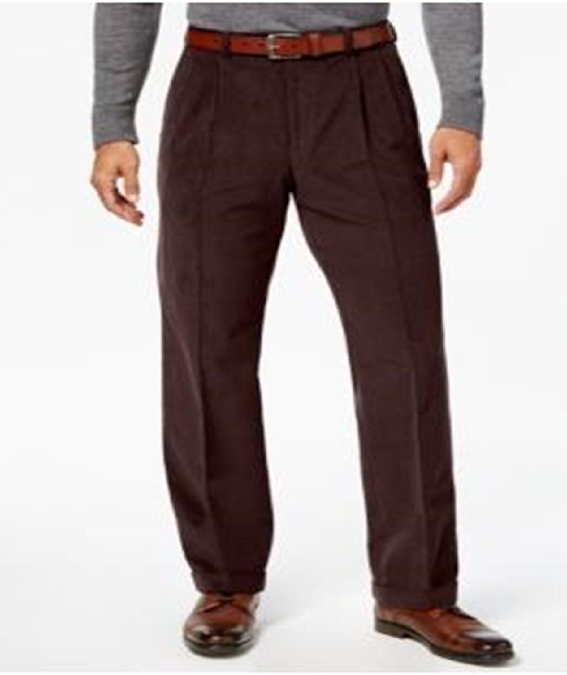 Calça de veludo cotelê casual plissada masculina Ralph Lauren, marrom, tamanho 32x34
