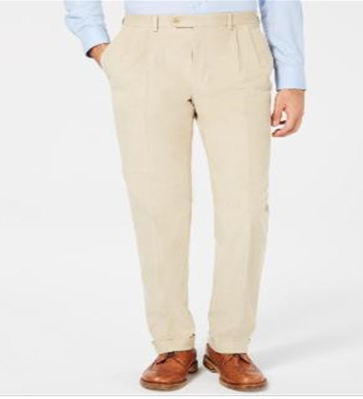 Calça social Ralph Lauren masculina clássica, corte regular, veludo cotelê, com pregas duplas reversas, marrom, tamanho 34x32