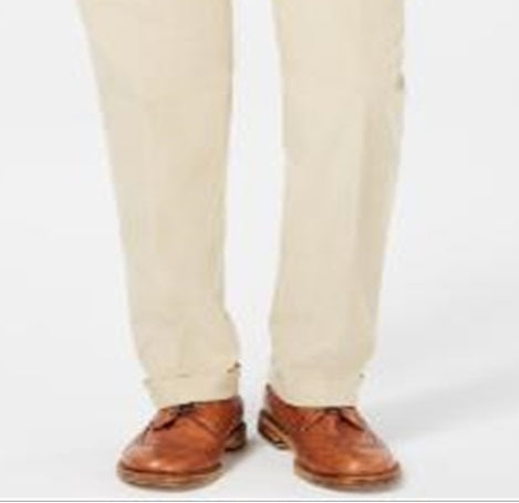 Calça social Ralph Lauren masculina clássica, corte regular, veludo cotelê, com pregas duplas reversas, marrom, tamanho 34x32