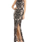 Vestido feminino bordado com fenda lateral da JS Collections, preto, tamanho 12