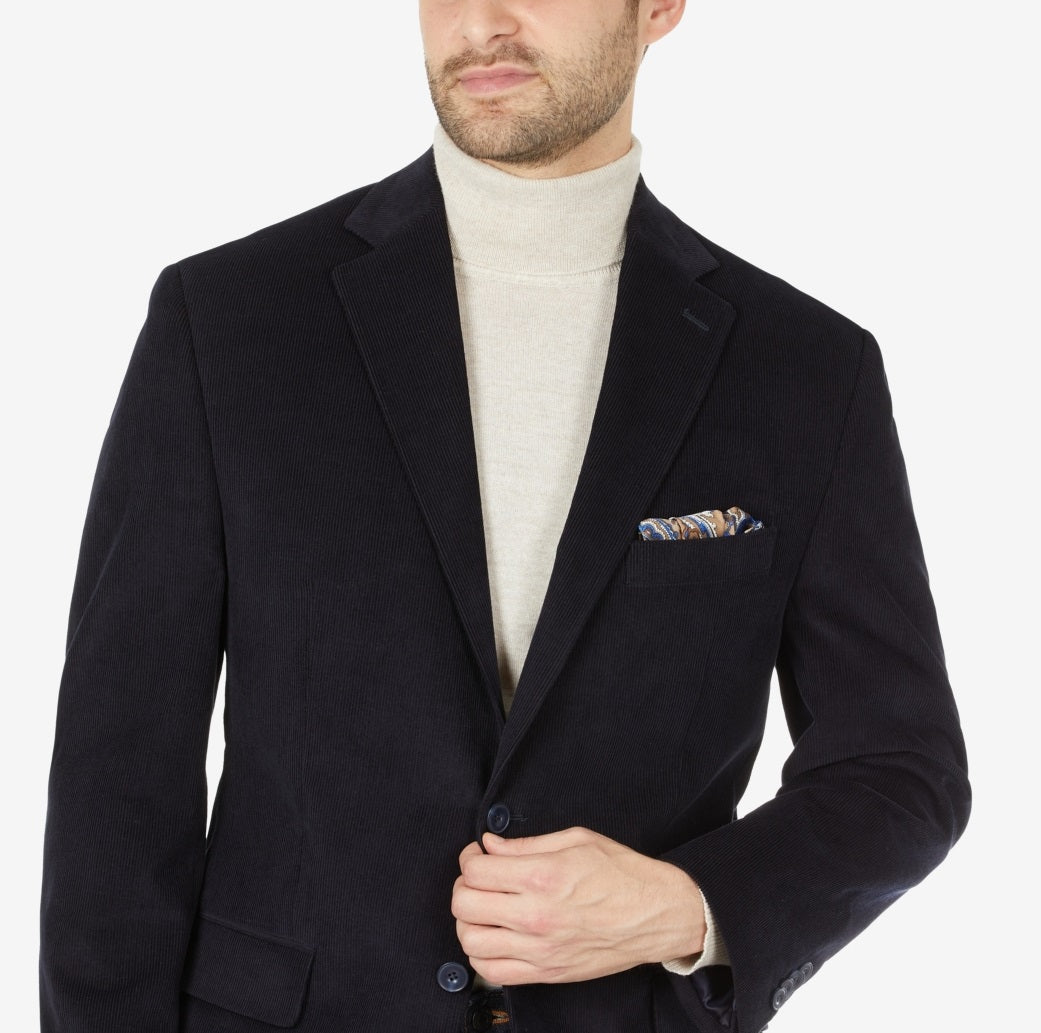 Blazer de veludo cotelê Michael Kors masculino, corte moderno, azul, tamanho 40