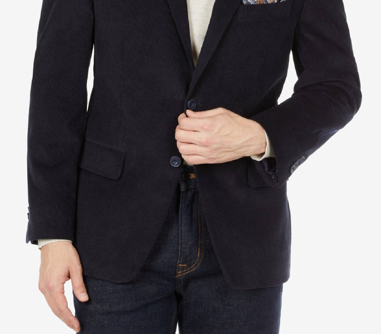 Blazer de veludo cotelê Michael Kors masculino, corte moderno, azul, tamanho 40