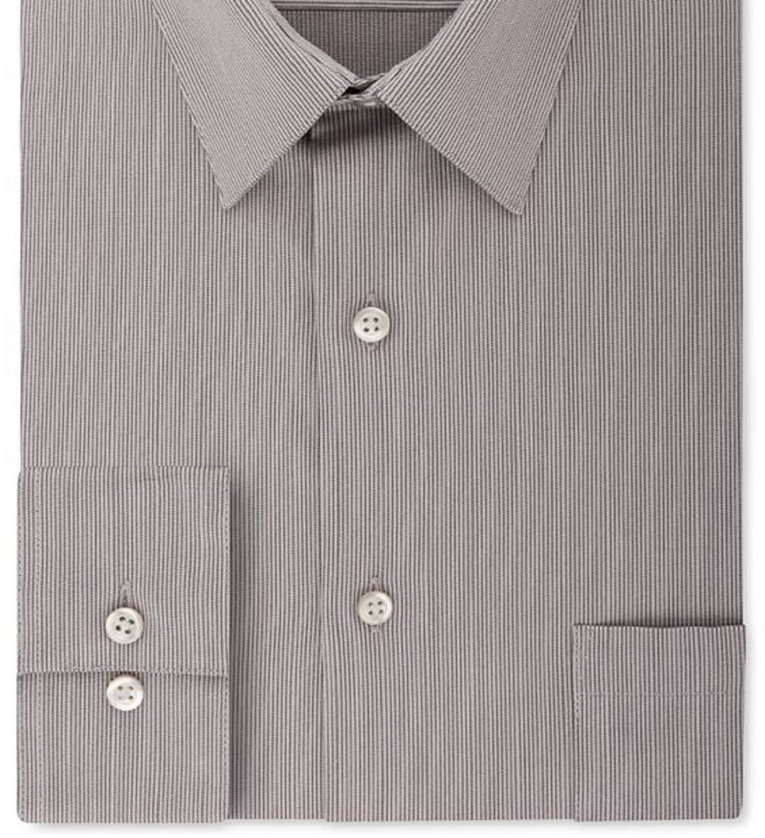 Camisa social listrada Van Heusen masculina com ajuste flexível e gola cinza, tamanho 16 x 34 x 35