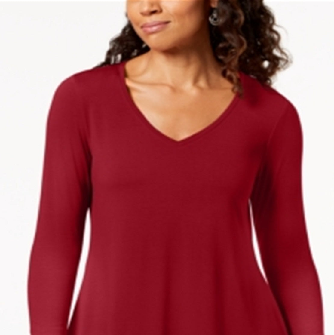 JM Collection Top feminino com decote em V e bainha em lenço, vermelho, tamanho pequeno