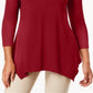 JM Collection Top feminino com decote em V e bainha em lenço, vermelho, tamanho pequeno