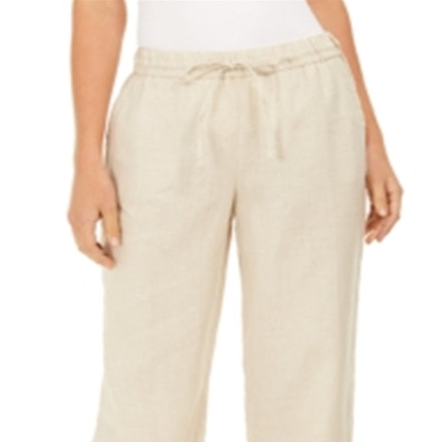 Calça feminina Charter Club de linho com cordão na cintura, marrom, tamanho XX-G