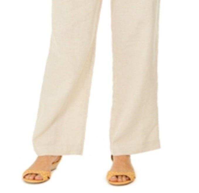 Calça feminina Charter Club de linho com cordão na cintura, marrom, tamanho XX-G