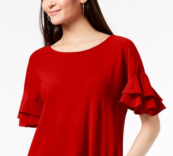 Blusa feminina com mangas franzidas INC International Concepts, vermelha, tamanho médio