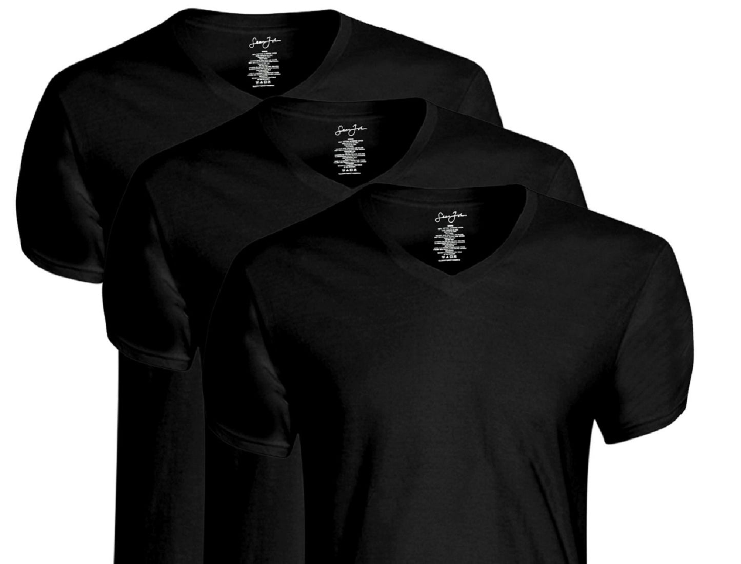 Pacote com 3 camisetas masculinas Sean John com decote em V, pretas, tamanho pequeno