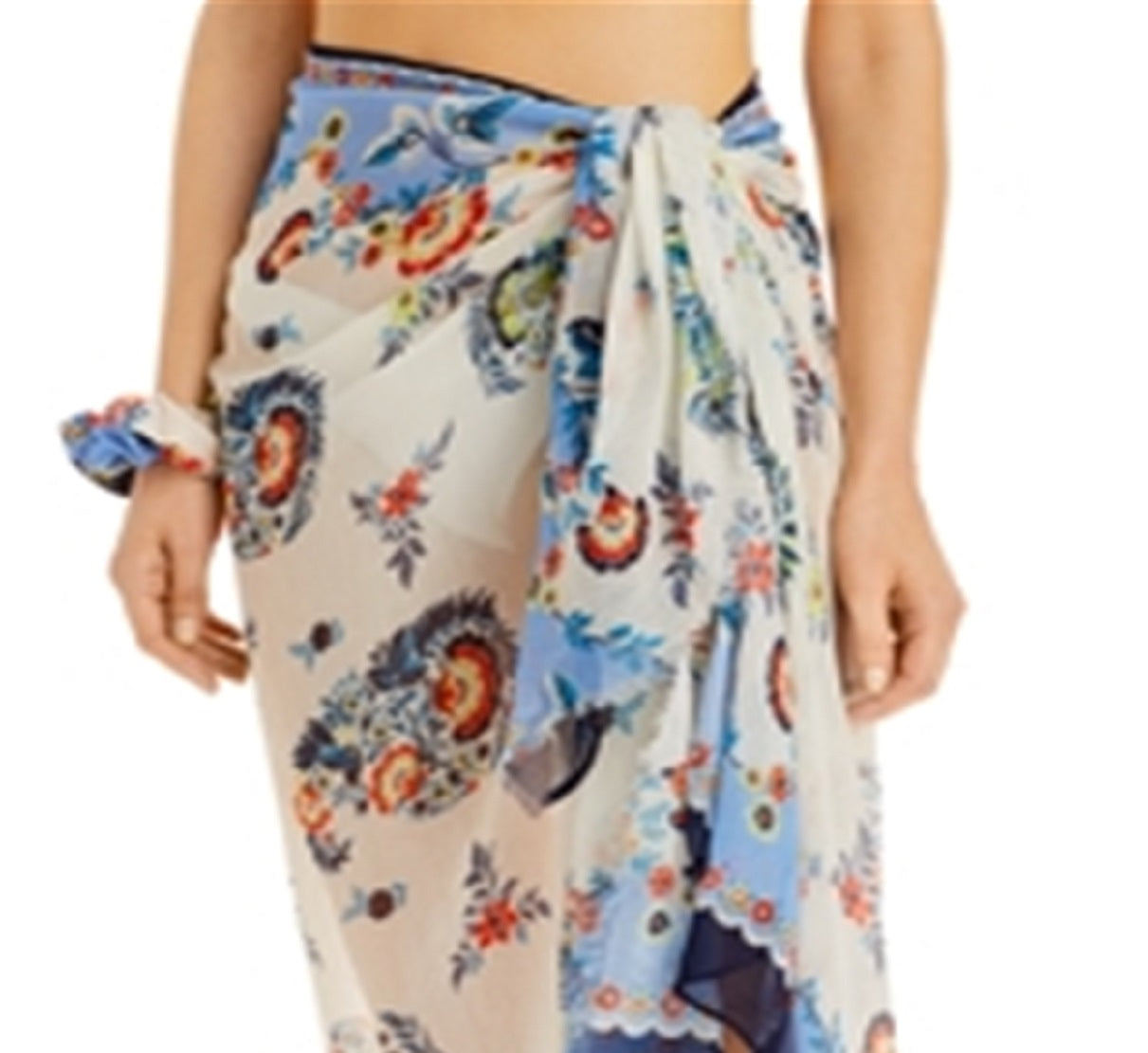 Conjunto de pareo e scrunchie com bandana floral Echo feminino, azul, tamanho regular