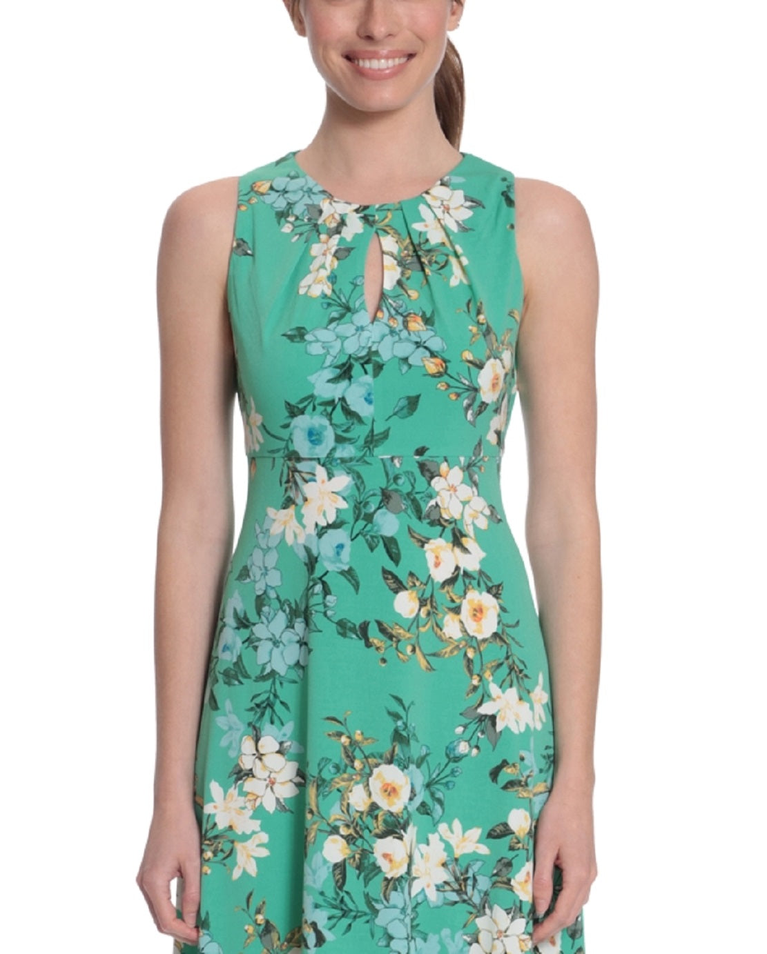 Vestido de malha com estampa floral feminino London Times, verde, tamanho 20W