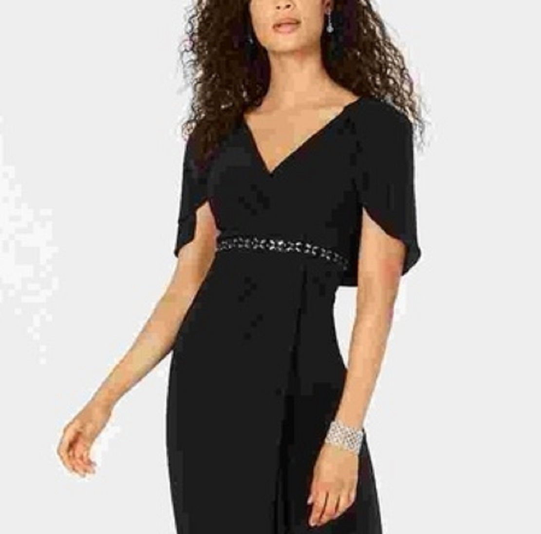 Vestido de festa feminino Adrianna Papell com capelete adornado, preto, tamanho 16