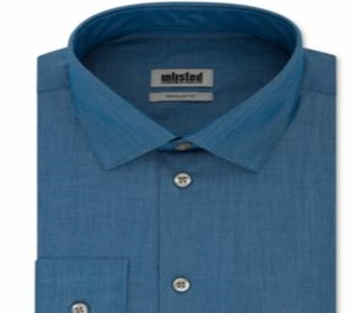 Camisa social masculina Kenneth Cole Regular Fit Solid Azul Tamanho -G