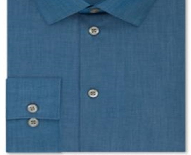 Camisa social masculina Kenneth Cole Regular Fit Solid Azul Tamanho -G
