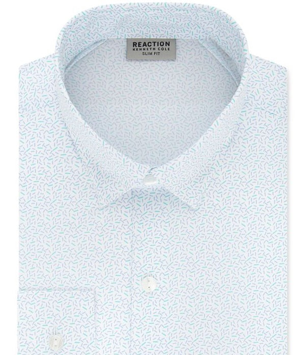 Camisa social masculina Kenneth Cole com gola estampada e corte slim, azul, tamanho 36-37