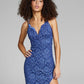Vestido formal feminino Teeze Me com decote em V, sem mangas, comprimento chá, azul, tamanho 0