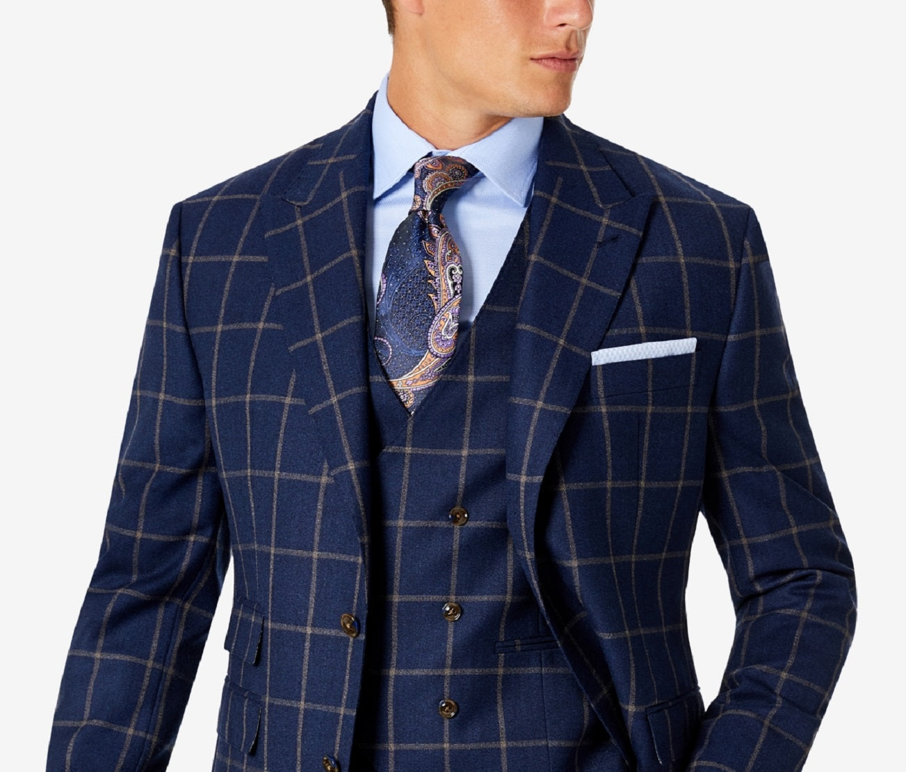 Jaqueta de lã masculina Tayion Collection Classic Fit, azul, tamanho 46