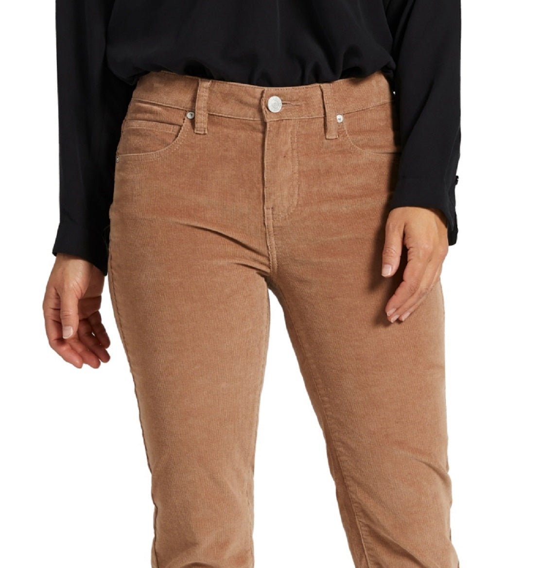 Calça de veludo cotelê feminina Jag Jeans Ruby com perna reta, marrom, tamanho 10 Petite