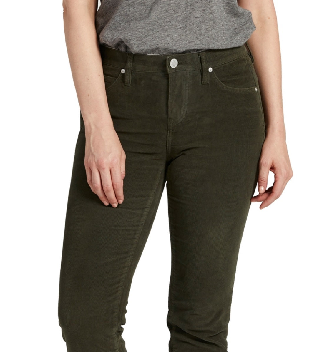 Calça jeans feminina Jag Ruby Straight Leg Veludo cotelê verde tamanho 6x30