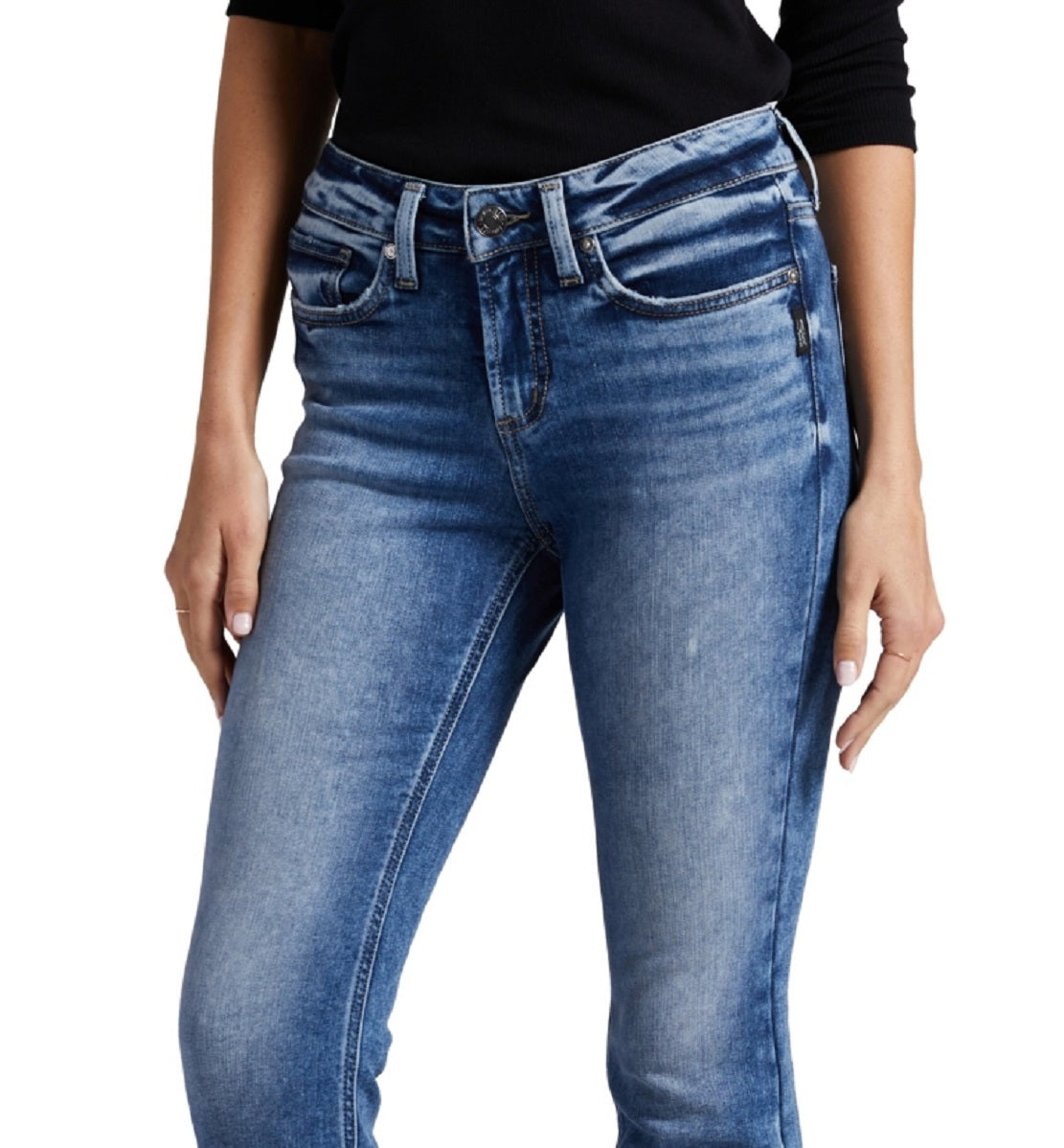 Calça jeans feminina Suki de cintura média e perna reta, tamanho 36x29, azul, da Silver Jeans Co.