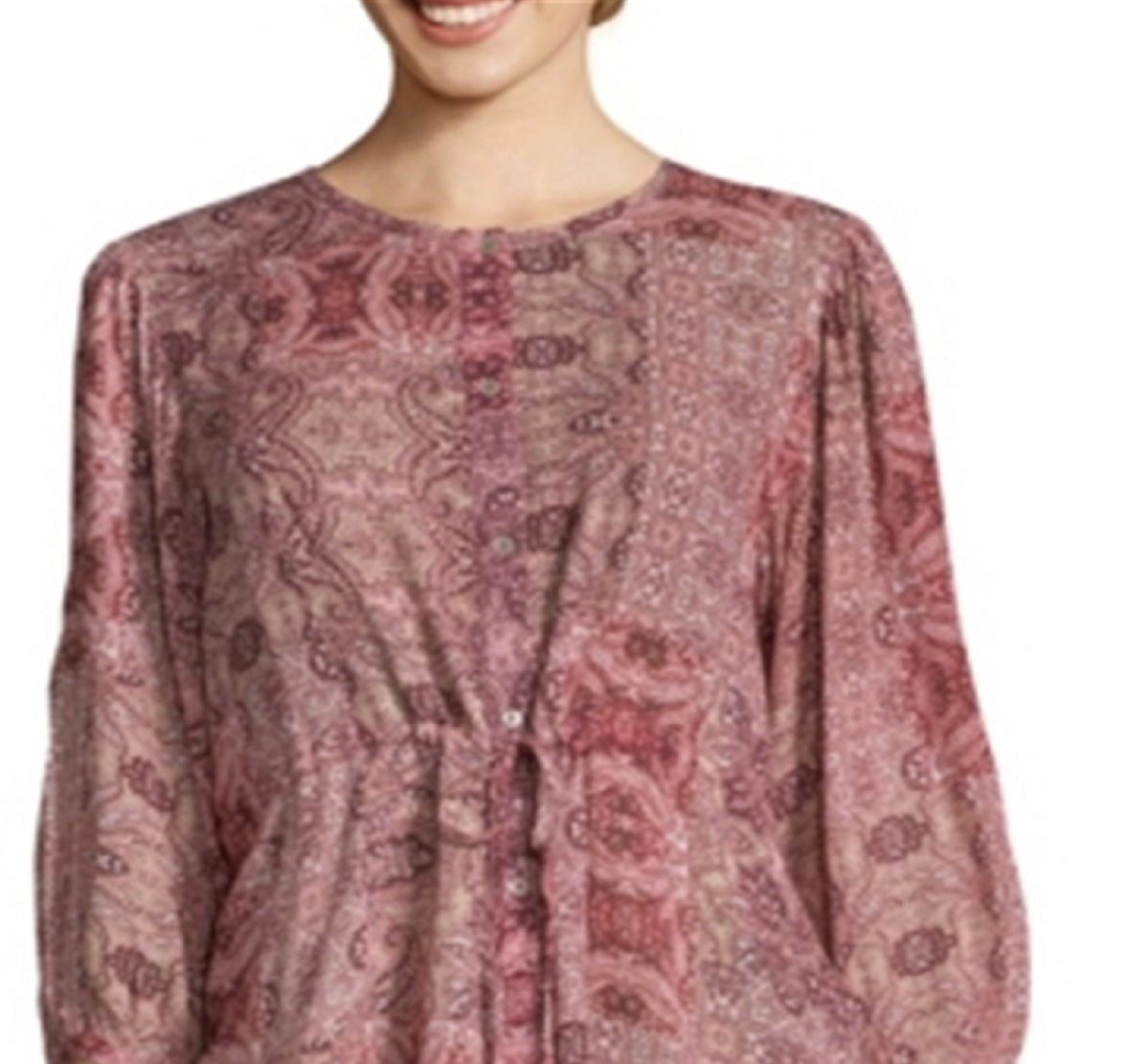 Blusa estampada com cintura franzida feminina John Paul Richard, tamanho grande, roxa