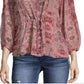 Blusa estampada com cintura franzida feminina John Paul Richard, tamanho grande, roxa