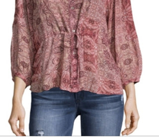 Blusa estampada com cintura franzida feminina John Paul Richard, tamanho grande, roxa