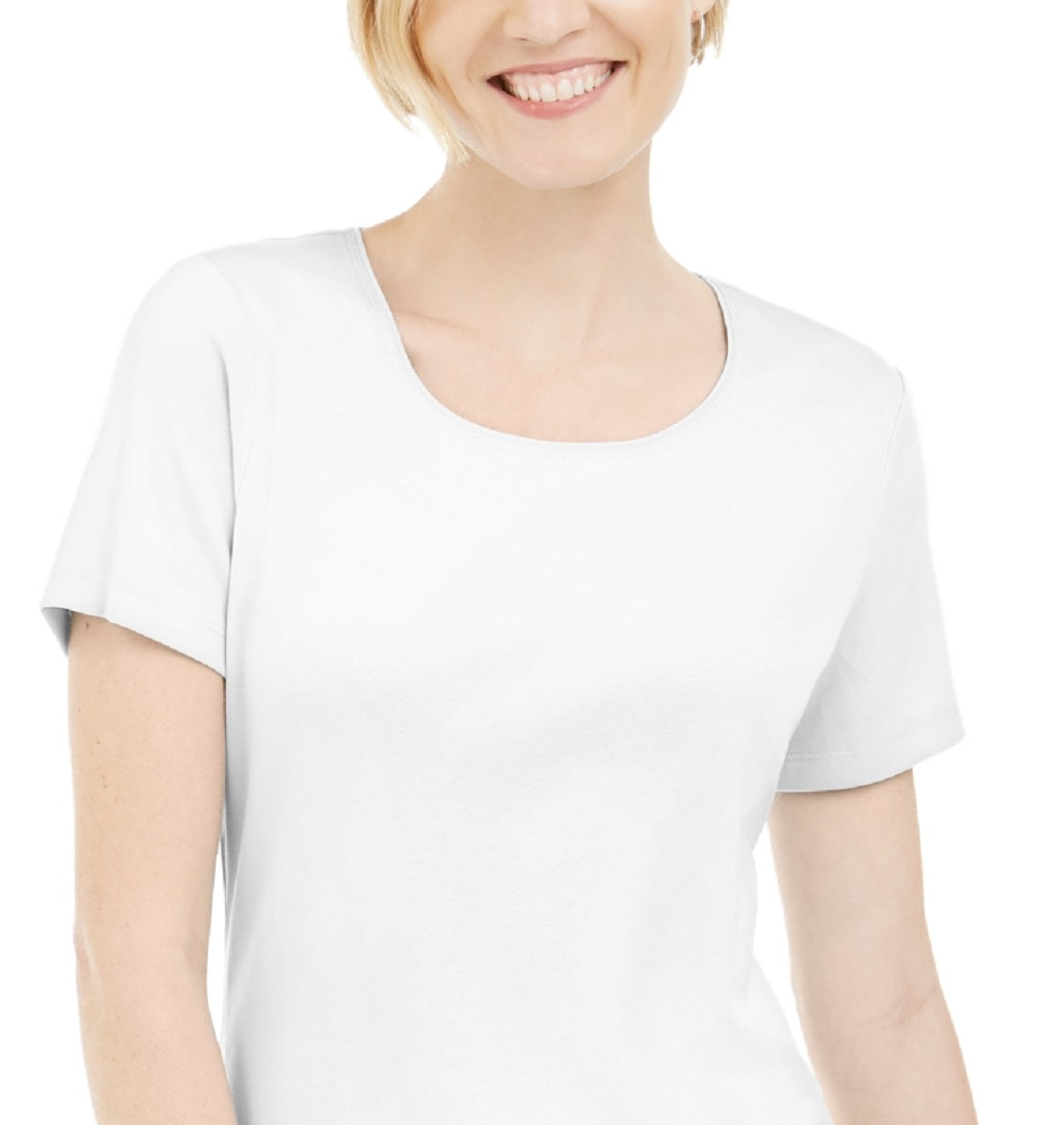 Karen Scott Blusa feminina de manga curta e decote redondo, branca, tamanho grande