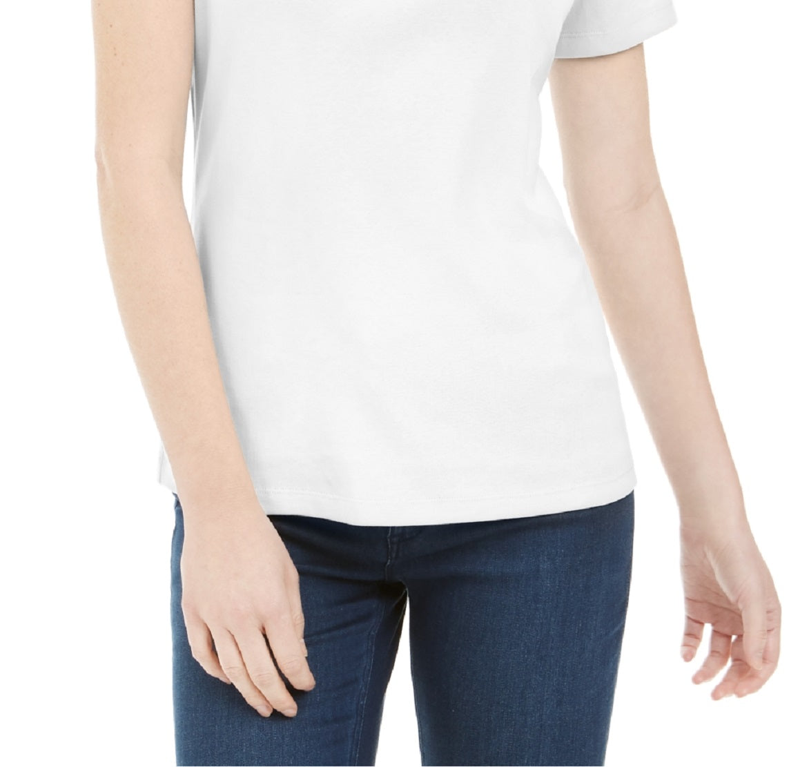 Karen Scott Blusa feminina de manga curta e decote redondo, branca, tamanho grande