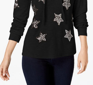 Moletom com capuz feminino com estampa de estrela da INC International Concepts, preto, tamanho pequeno