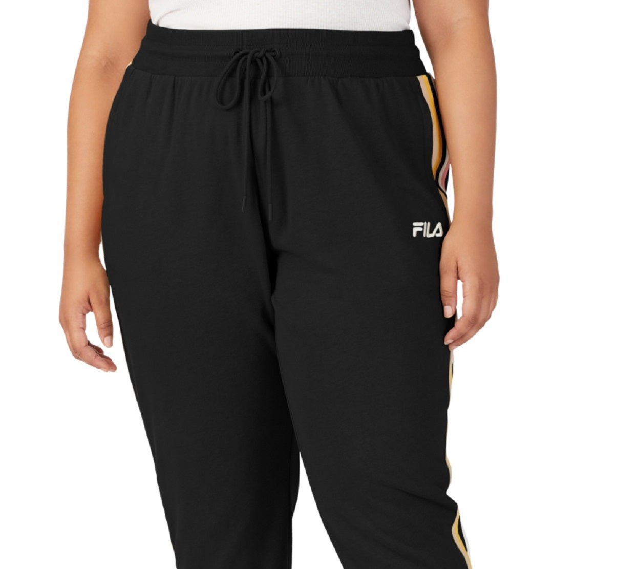 Calça jogger feminina Fila Clover Mid Rise com cordão, preta, tamanho 3X