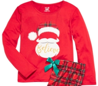 Conjunto de pijama infantil Believe Santa Max &amp; Olivia Big Girl, 2 peças, vermelho, tamanho P