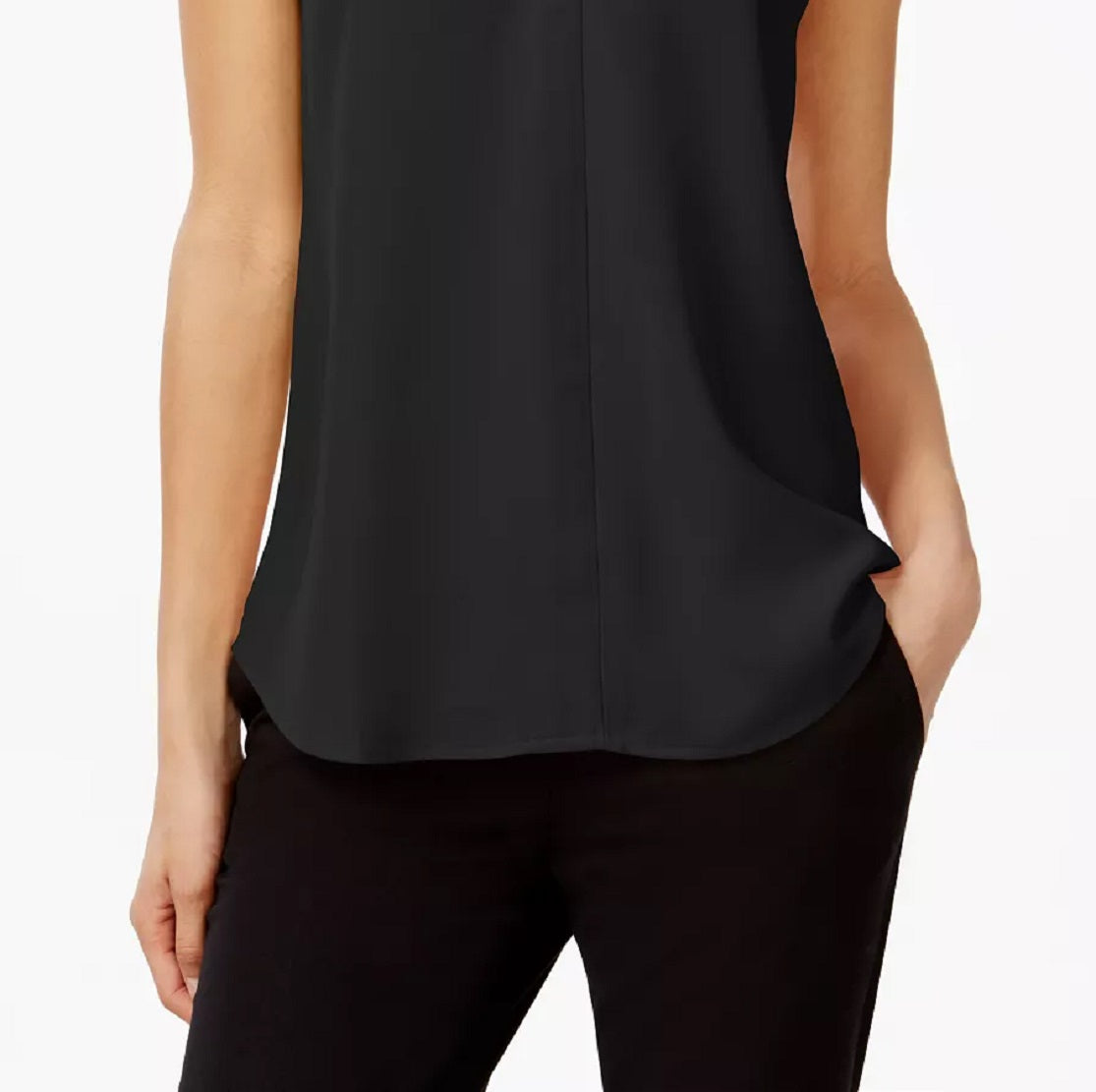 Blusa Calvin Klein Feminina Plissada Gola V Preta Tamanho Médio
