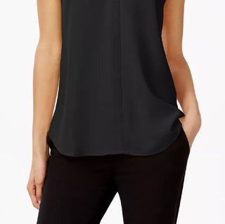 Calvin Klein Women's Pleated V Neck Shell Black Size Medium
