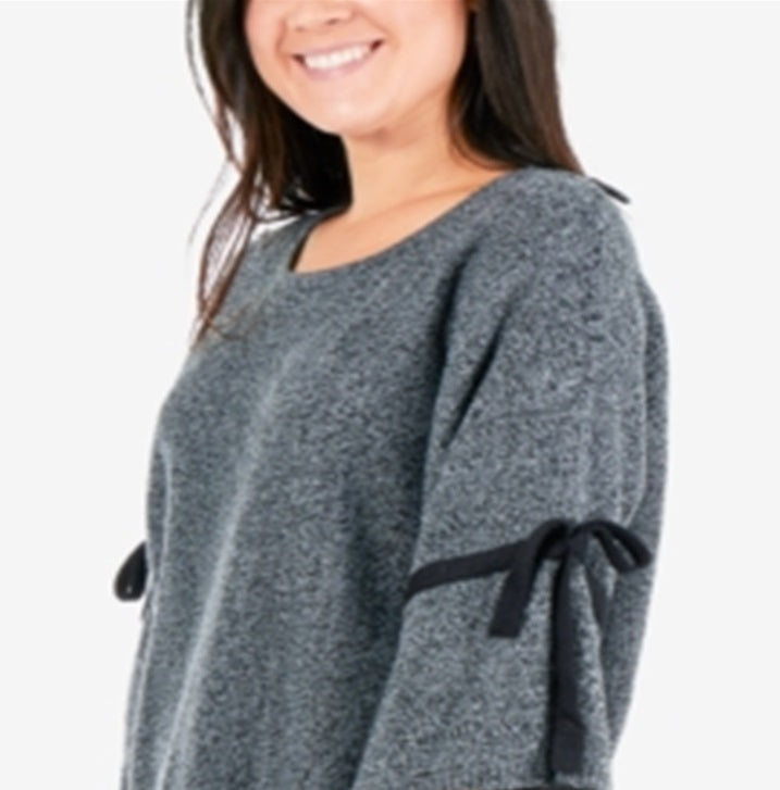 Suéter feminino NY Collection com mangas amarradas e estampa mesclada, cinza, tamanho extragrande