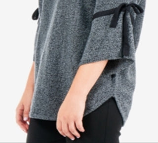 Suéter feminino NY Collection com mangas amarradas e estampa mesclada, cinza, tamanho extragrande