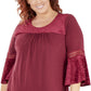 Blusa feminina Devore com acabamento em crochê, tamanho 2X, coleção NY, vermelha