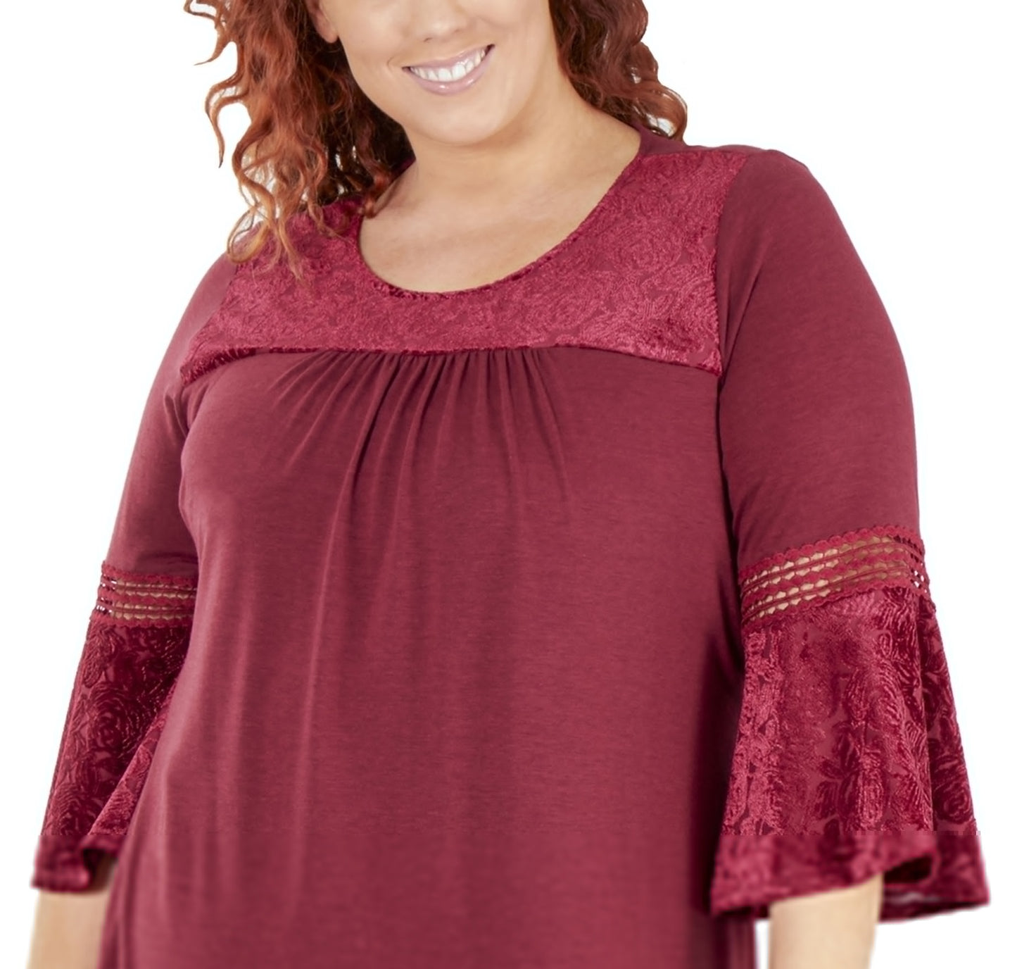 Blusa feminina Devore com acabamento em crochê, tamanho 2X, coleção NY, vermelha