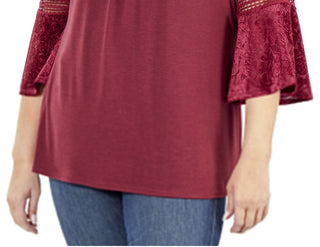 Blusa feminina Devore com acabamento em crochê, tamanho 2X, coleção NY, vermelha