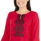Blusa peplum feminina NY Collection com manga sino 3/4, vermelha, tamanho pequeno grande