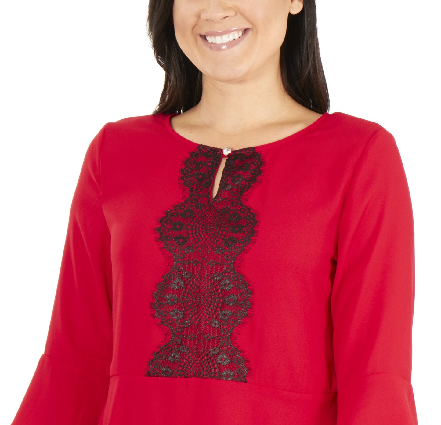 Blusa peplum feminina NY Collection com manga sino 3/4, vermelha, tamanho pequeno grande